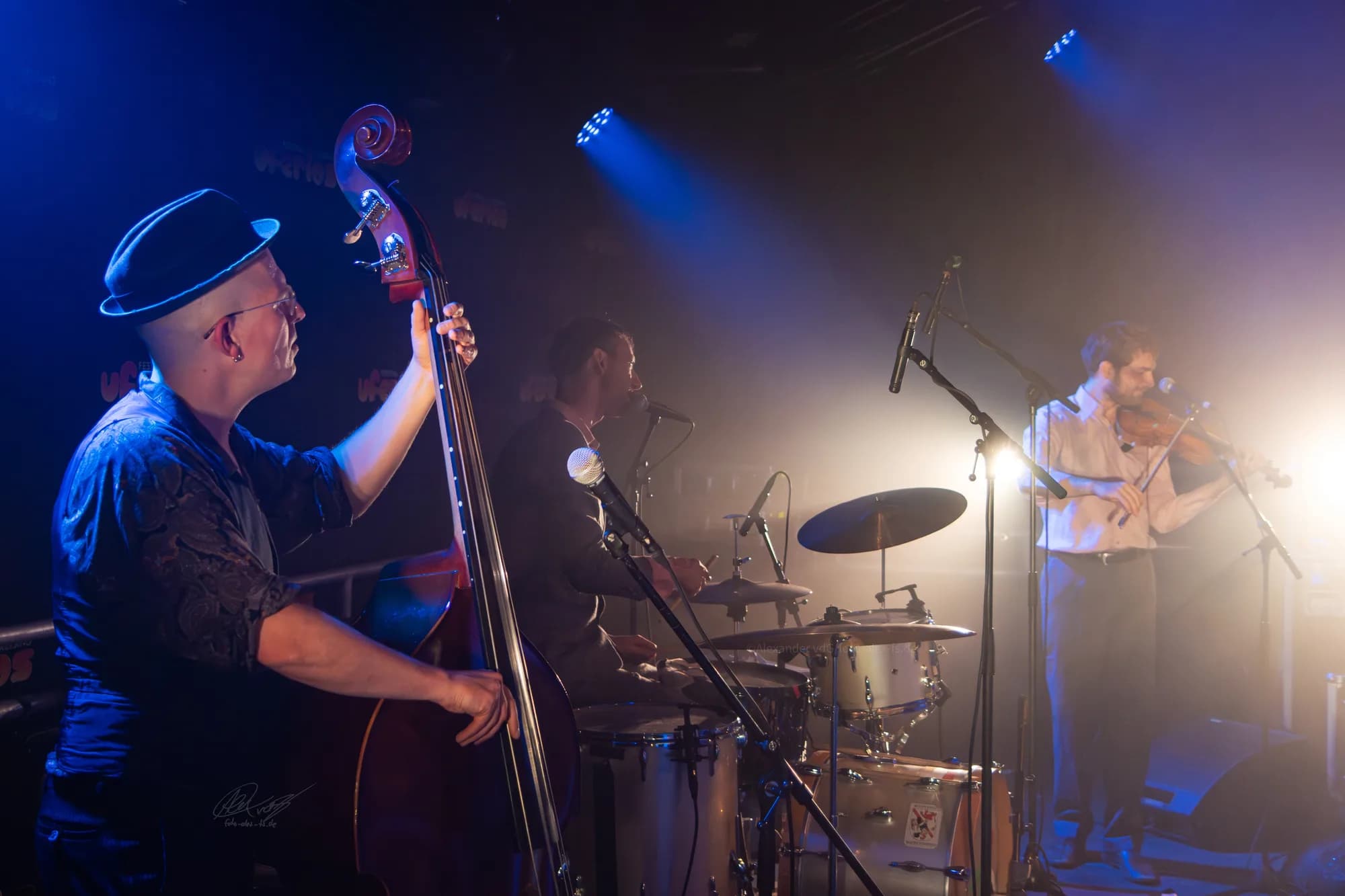Two Guitarists Blue Stage